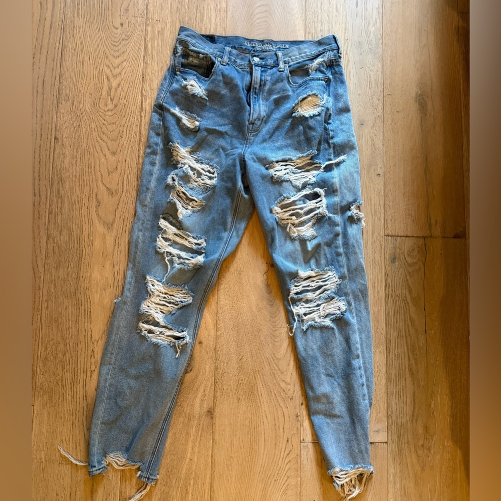 American Eagle Outfitters Blue Distressed Straight Leg Jeans